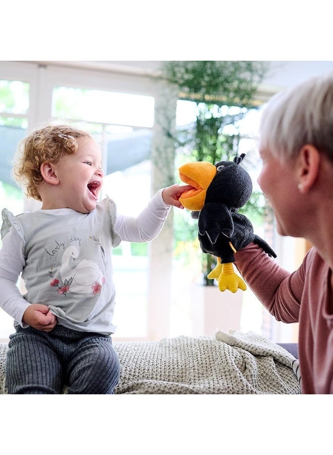 HABA HABA Theo The Raven Glove Puppet with Cherries - Beak Opens Wide with Opening to Eat The Fabric Fruit  - Image 5