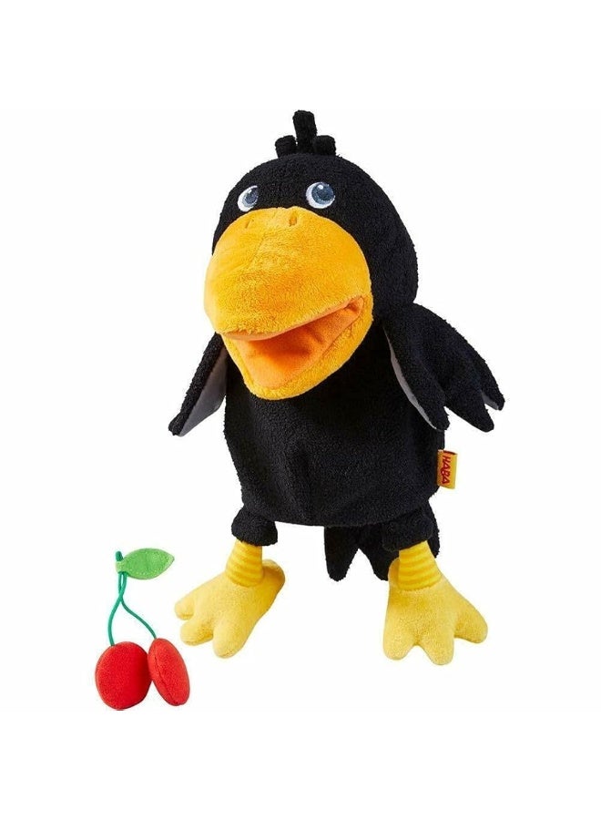 HABA HABA Theo The Raven Glove Puppet with Cherries - Beak Opens Wide with Opening to Eat The Fabric Fruit  - Image 1