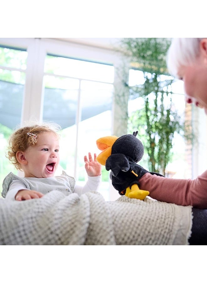 HABA HABA Theo The Raven Glove Puppet with Cherries - Beak Opens Wide with Opening to Eat The Fabric Fruit  - Image 4