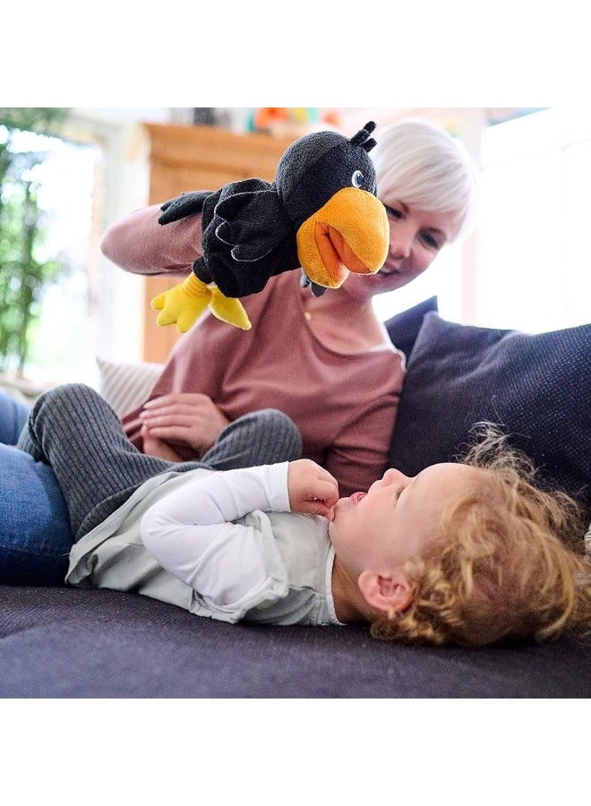 HABA HABA Theo The Raven Glove Puppet with Cherries - Beak Opens Wide with Opening to Eat The Fabric Fruit  - Image 3