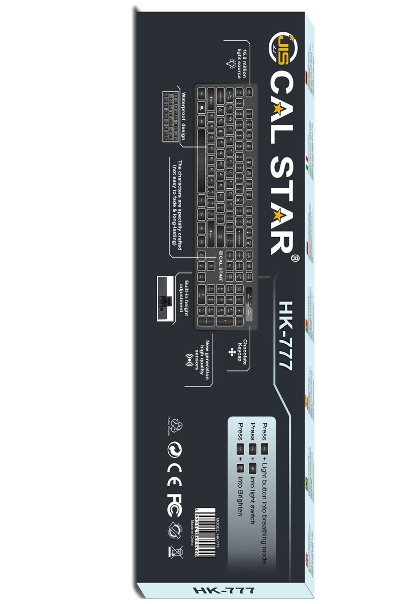 CAL STAR HK-777 Wired Gaming Keyboard with Gaming Mouse Pad - Illuminated Keyboard, 12 Multi-Media Keys, White LED Backlit, Chocolate Keycaps, Advanced Sensors, Durable Design for Office, Home-PC/Mac/Laptop Compatible, 16.8M Light Source and Multimedia Controls - Image 5