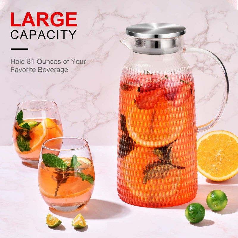 Aofmee 80oz Glass Pitcher with Lid, 2.4 Liter Water Pitcher, Glass Carafe for Cold or Hot Beverages, Sun Tea Jar, Easy Clean Heat Resistant Jug for Juice, Milk - Image 2