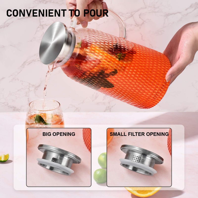 Aofmee 80oz Glass Pitcher with Lid, 2.4 Liter Water Pitcher, Glass Carafe for Cold or Hot Beverages, Sun Tea Jar, Easy Clean Heat Resistant Jug for Juice, Milk - Image 4