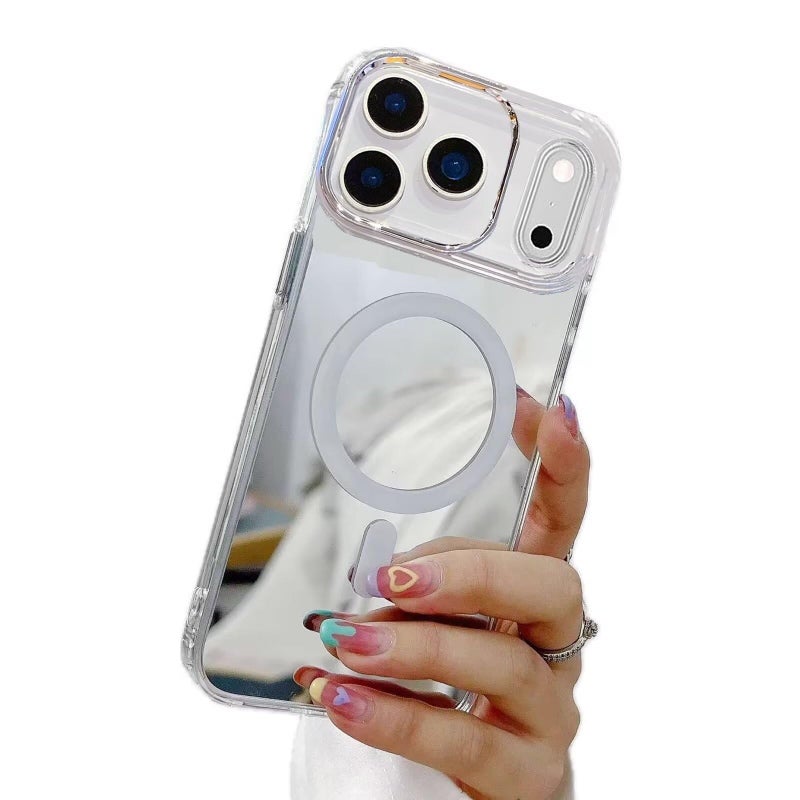 Rnrieyta Miagon Mirror Magnetic Case for iPhone 17 Pro MaxCover Compatible with Magsafe Makeup Mirror Effect Bright Reflection Plating Bumper Back Rubber Phone Case Silver - Image 2