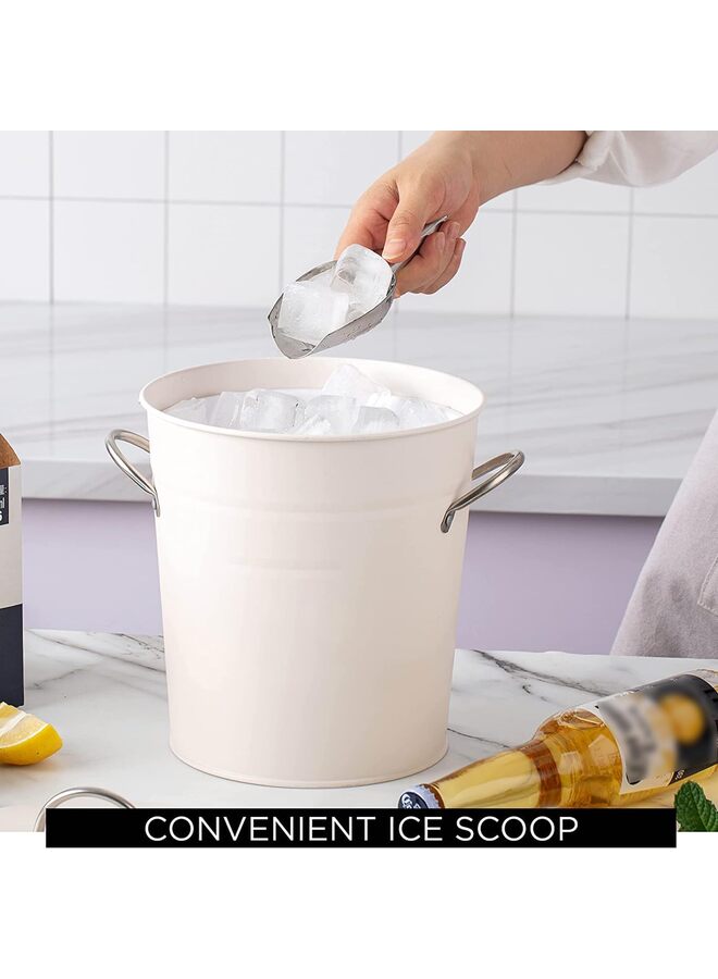 Ice Bucket with Scoop - Stainless Steel Bucket with Handle, Lid and Ice Scooper - Parties, Backyard Barbeques, Picnics, and Camping/White  - Image 2