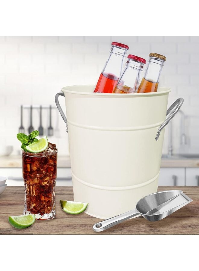 Ice Bucket with Scoop - Stainless Steel Bucket with Handle, Lid and Ice Scooper - Parties, Backyard Barbeques, Picnics, and Camping/White  - Image 4