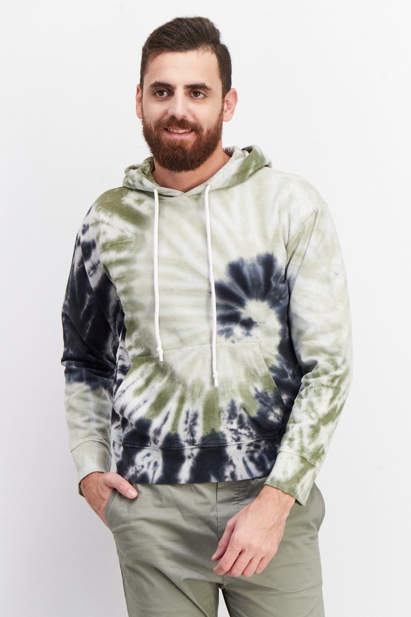 Sovereign Code Men Hooded Long Sleeves Tie Dye Sweatshirt, Olive - Image 1