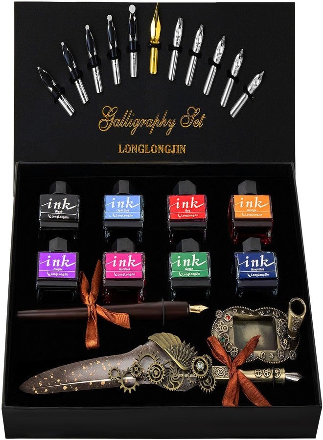LongLongJin Calligraphy Pens and Ink Set - Calligraphy Kits for Beginners,Quill Pen Includes Dip Pen,8*Colors Ink,11*Calligraphy Pen Nibs（Grey） - Image 1