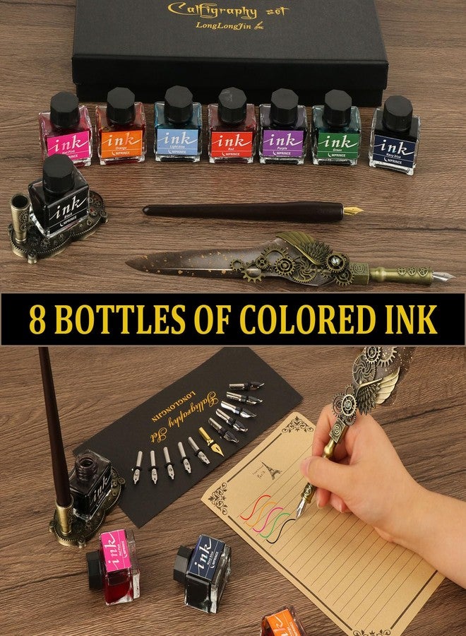 LongLongJin Calligraphy Pens and Ink Set - Calligraphy Kits for Beginners,Quill Pen Includes Dip Pen,8*Colors Ink,11*Calligraphy Pen Nibs（Grey） - Image 5