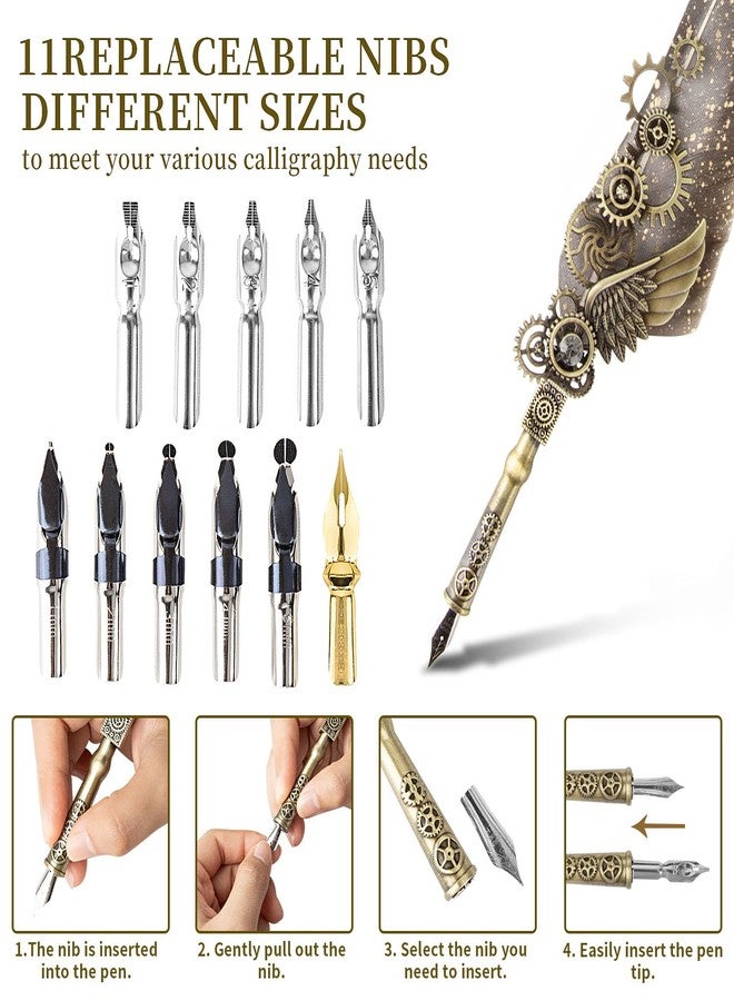 LongLongJin Calligraphy Pens and Ink Set - Calligraphy Kits for Beginners,Quill Pen Includes Dip Pen,8*Colors Ink,11*Calligraphy Pen Nibs（Grey） - Image 2