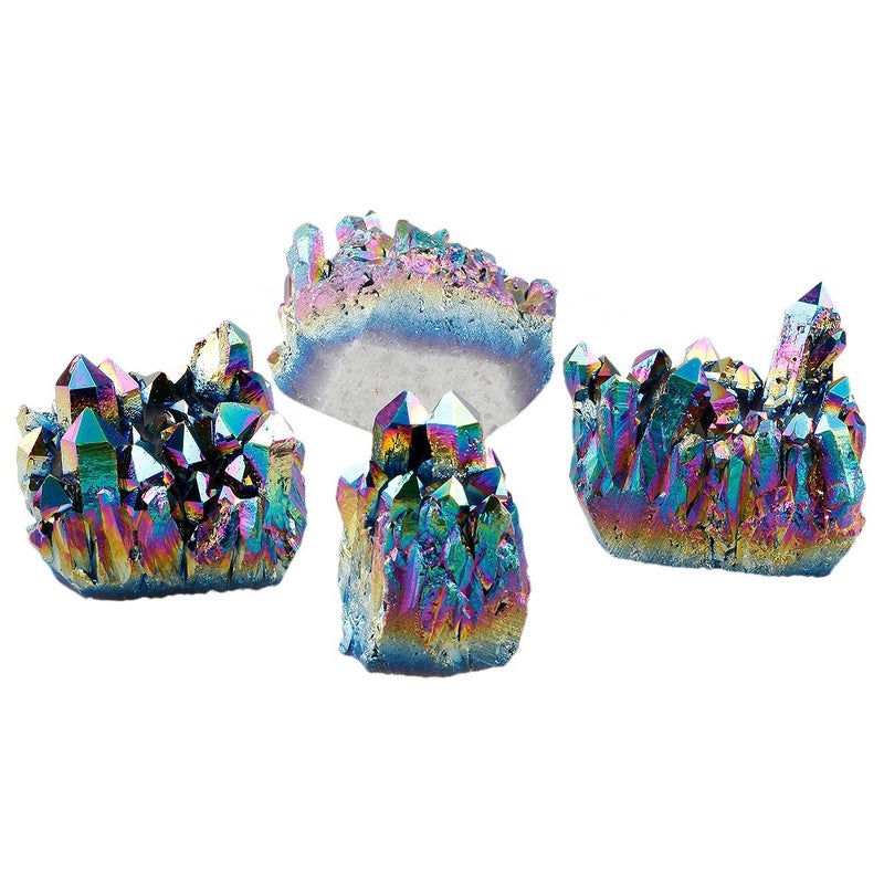 Rockcloud Natural Titanium Coated Rainbow Crystal Quartz Cluster Geode Druzy Home Decoration Gemstone Specimen - Image 4