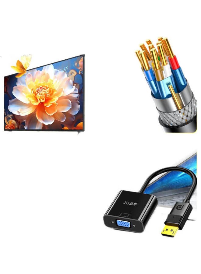 jinghua Crystal Dp To Vga Converter Displayport Male To Vga Female Hd Adapter Cable Head Computer Laptop Monitor Projector Video Connection Cable Black Z145 - Image 3