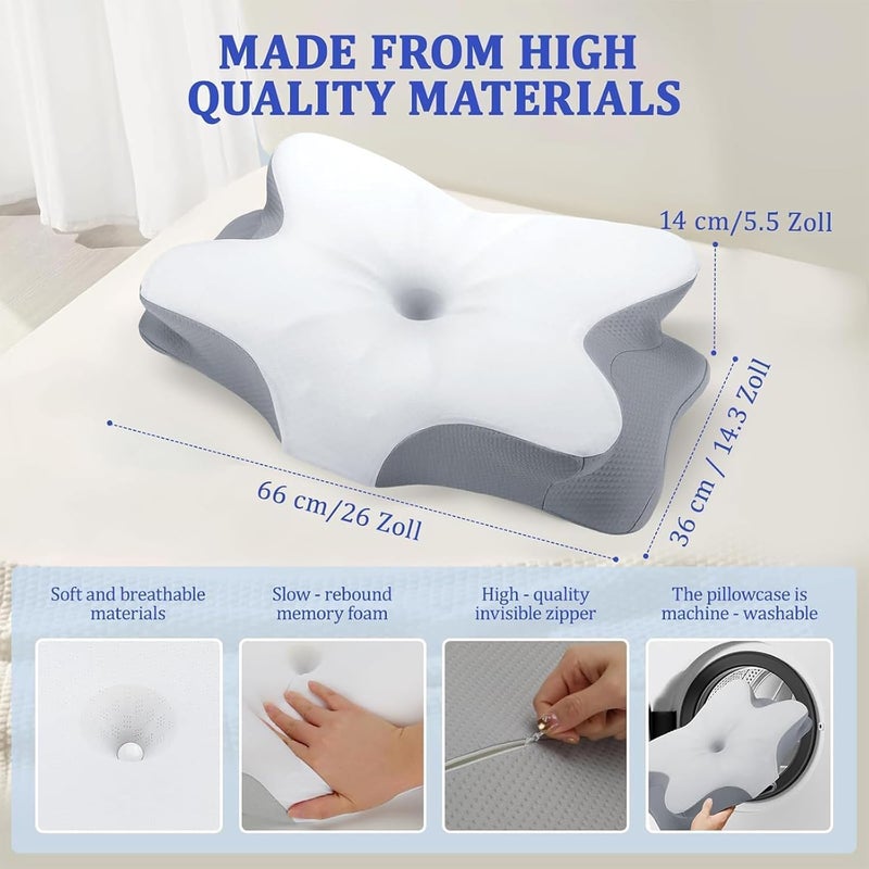 MclleHome Memory Foam Cervical Pillow for Neck Pain Relief - Ergonomic Contour Support with Washable Cover (Grey) - Image 5