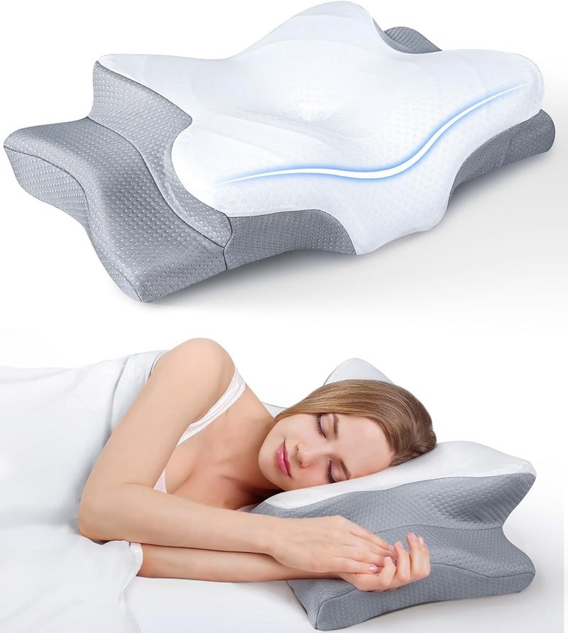 MclleHome Memory Foam Cervical Pillow for Neck Pain Relief - Ergonomic Contour Support with Washable Cover (Grey) - Image 1
