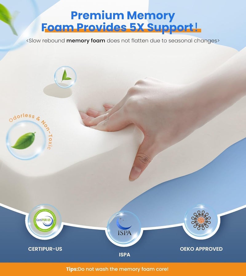MclleHome Memory Foam Cervical Pillow for Neck Pain Relief - Ergonomic Contour Support with Washable Cover (Grey) - Image 3