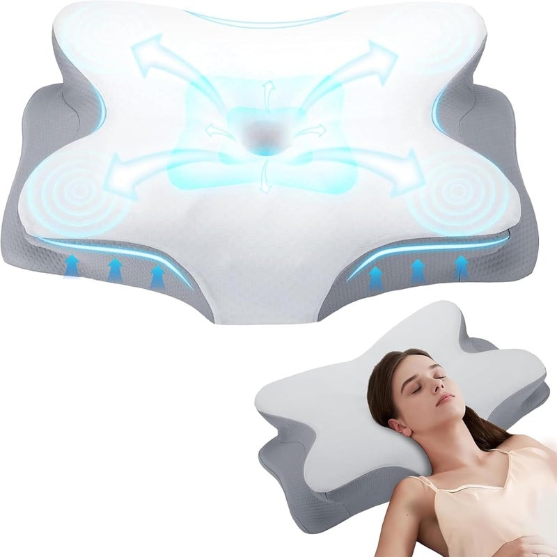 MclleHome Memory Foam Cervical Pillow for Neck Pain Relief - Ergonomic Contour Support with Washable Cover (Grey) - Image 4