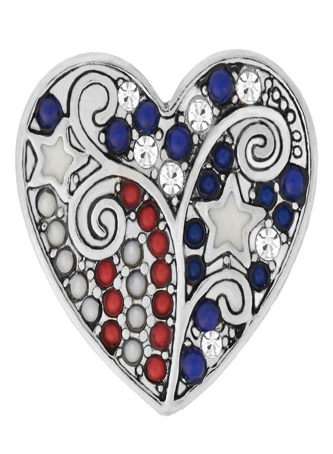 Ginger Snaps Montage USA Heart, 20 Millimeter, Rhodium, Women, Jewelry and Accessories
