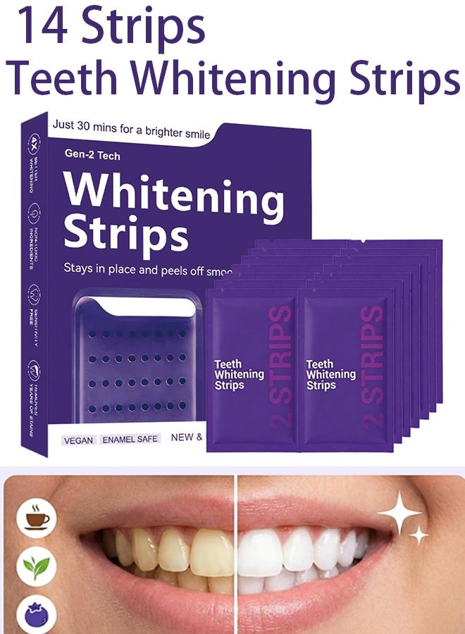 Purple Teeth Whitening Strips for Sensitive Teeth, Enamel-Safe Color Correcting Tooth Whitener, Effectively Removes Stubborn Stains, Fast Acting & Non-Slip Grip, 14 Strips - Image 1