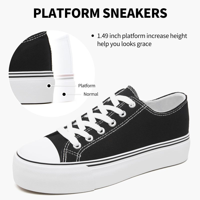 SERNIAL Womens White Platform Sneakers Low Top Platform Shoes Black Canvas Shoes for Women(Black,US7) - Image 3