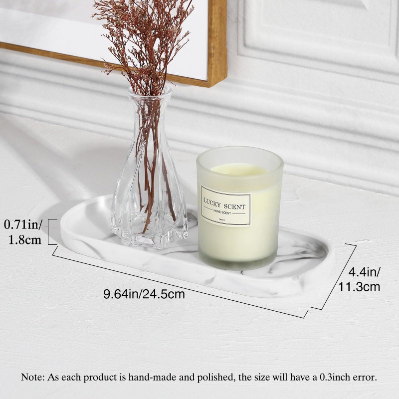 Luxspire Bathroom Vanity Tray, Oval Soap Dispenser Tray, 10" Marble Kitchen Counter Trays, Resin Bathroom Tray for Counter, Toilet Tank Tray, Trinket Tray for Perfume Jewelry, Small, Marble White - Image 2