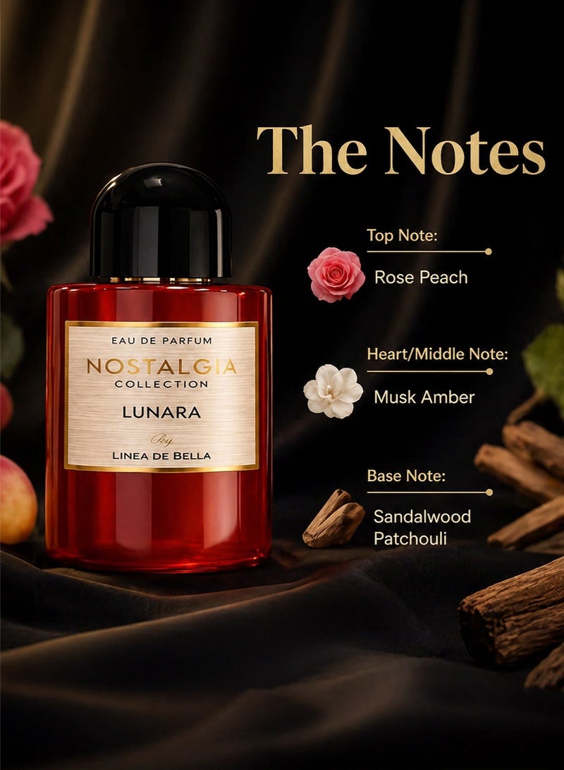 Linea De Bella Nostalgia Lunara Women’s Eau de Parfum 100ml | Long Lasting Floral Fruity Amber Perfume with Rose, Peach & Sandalwood | Linea De Bella - Image 2