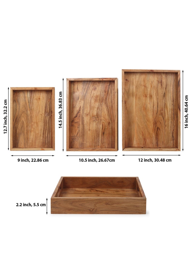 REZLAN UAE 3-Piece Set Handcrafted Acacia Wood Trays Wood Serving Boards for Home Décor & Elegant Entertaining  - Image 3