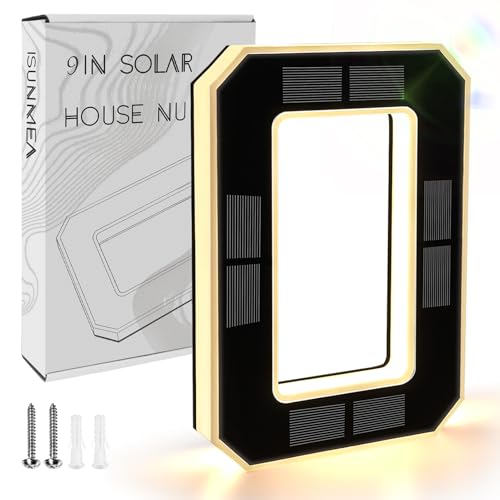 ISUNMEA 9 Inch Solar Lighted House Numbers for Outside Light Up Waterproof LED Address Numbers Signs for Houses Large Personalized Illuminated Exterior Modern House Numbers Light 0Black 9IN - Image 1