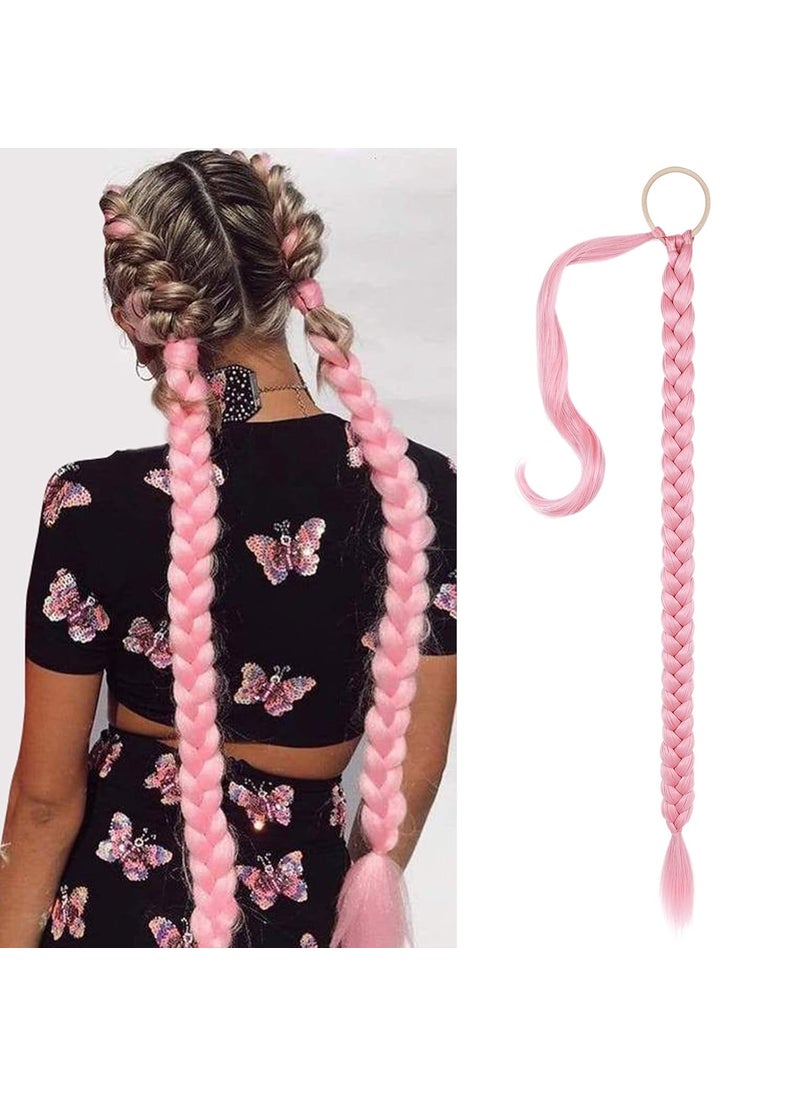 SEIKEA SEIKEA Long Braided Ponytail Extension with Hair Tie Straight Wrap Around Hair Extensions Ponytail Natural Soft Synthetic Hair Piece for Women Daily Wear 34 Inch 180 Gram Pink 