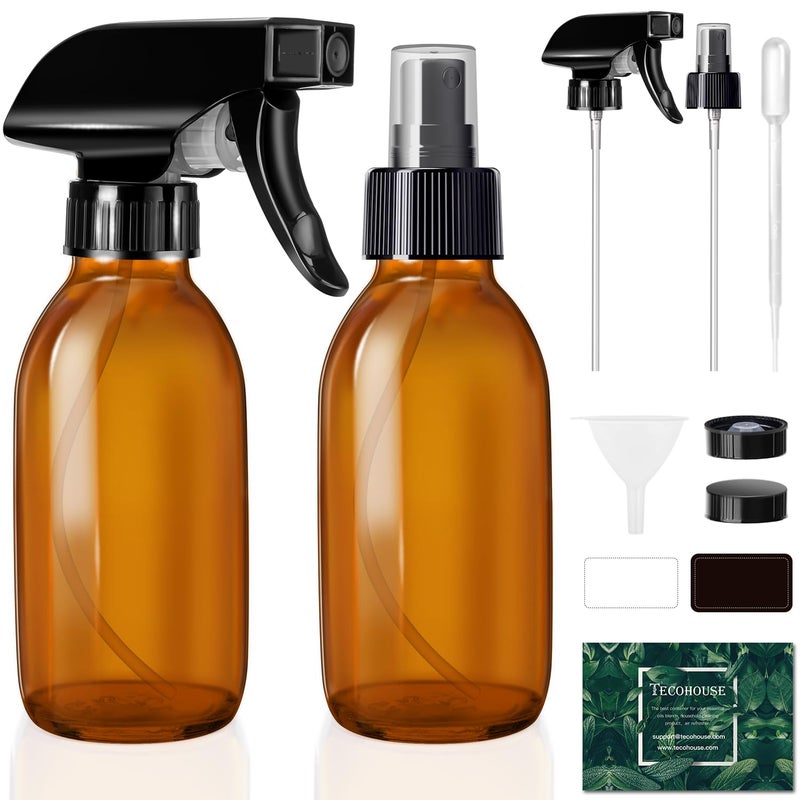 Tecohouse Glass Spray Bottles 4 OZ, Amber Empty Spray Bottle for Essential Oils, Small Glass Bottles for Cleaning Solutions, Plants, with Durable Nozzle, Labels, Funnel, Pipettes - Image 1