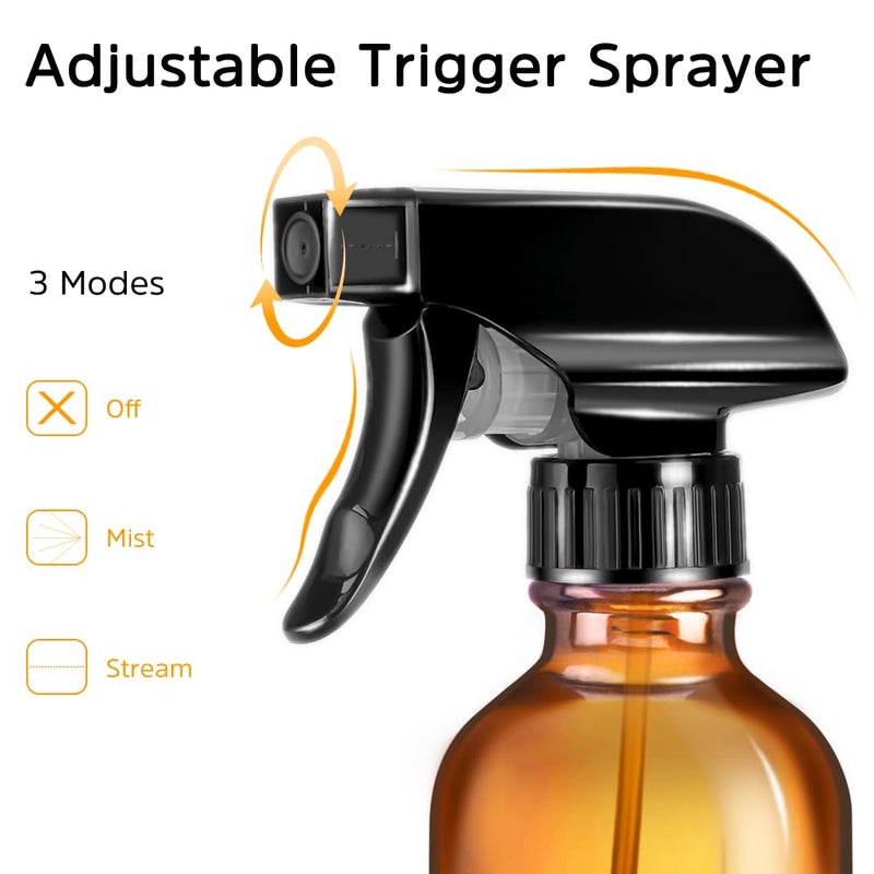 Tecohouse Glass Spray Bottles 4 OZ, Amber Empty Spray Bottle for Essential Oils, Small Glass Bottles for Cleaning Solutions, Plants, with Durable Nozzle, Labels, Funnel, Pipettes - Image 2