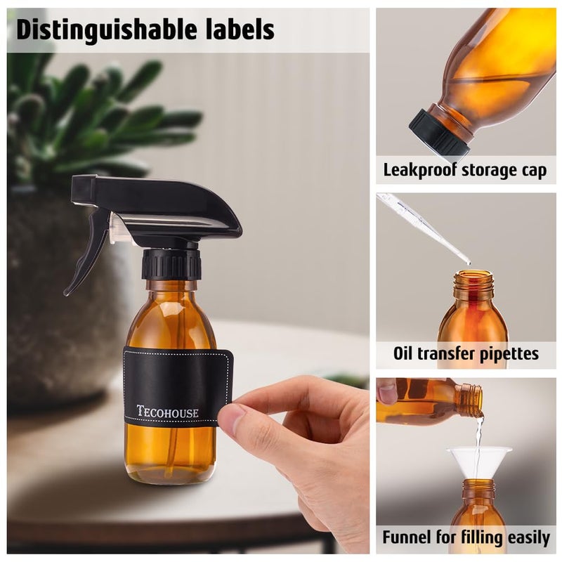 Tecohouse Glass Spray Bottles 4 OZ, Amber Empty Spray Bottle for Essential Oils, Small Glass Bottles for Cleaning Solutions, Plants, with Durable Nozzle, Labels, Funnel, Pipettes - Image 5