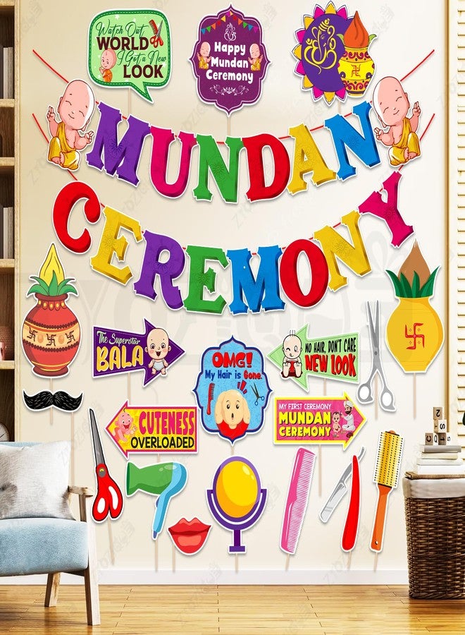 Zyozique® Mundan Ceremony Decorations Item for Kids | Mundan Ceremony Paper Banner & Photo Booth Props | My First Hair Cut Theme Decorations (Pack of 20) - Image 1