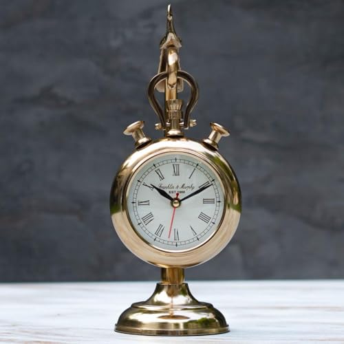 The Artage Metal Brass Gold Finish Table Clock for Home Decor Showpiece Decorative Watch Statue Gift for Decoration Hand Made Handcrafted Artifact for Shelf Antique Gifting (Peacock Watch) - Image 1
