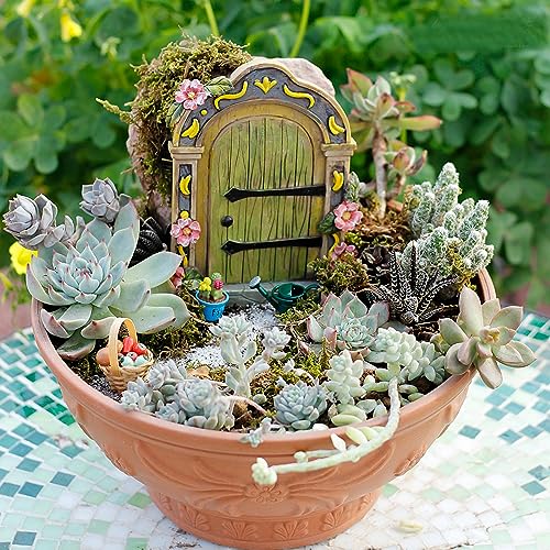 MUAMAX Fairy Garden Door Accessories Fairy Doors Wall Outdoor Mystical Miniature Garden Door for Tree Trunk (Green) - Image 5