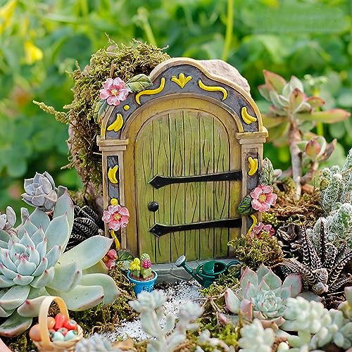 MUAMAX Fairy Garden Door Accessories Fairy Doors Wall Outdoor Mystical Miniature Garden Door for Tree Trunk (Green) - Image 4