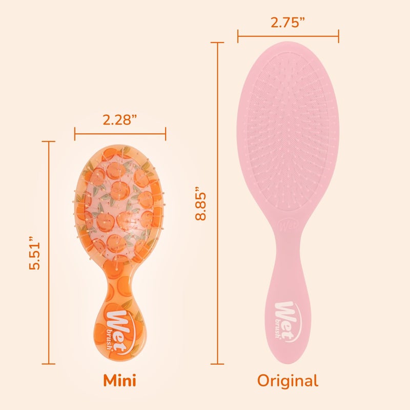 Wet Brush فرشاة الشعر المبللة الصغيرة لفك تشابك الشعر، خوخي (توتي فروتي)، فرشاة سفر لفك تشابك الشعر، شعيرات إنتيلي فليكس فائقة النعومة تنزلق بسهولة عبر التشابكات، خالية من الألم، لجميع أنواع الشعر، إصدار محدود - Image 4