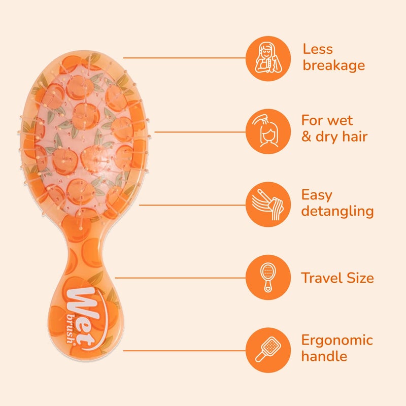 Wet Brush فرشاة الشعر المبللة الصغيرة لفك تشابك الشعر، خوخي (توتي فروتي)، فرشاة سفر لفك تشابك الشعر، شعيرات إنتيلي فليكس فائقة النعومة تنزلق بسهولة عبر التشابكات، خالية من الألم، لجميع أنواع الشعر، إصدار محدود - Image 3