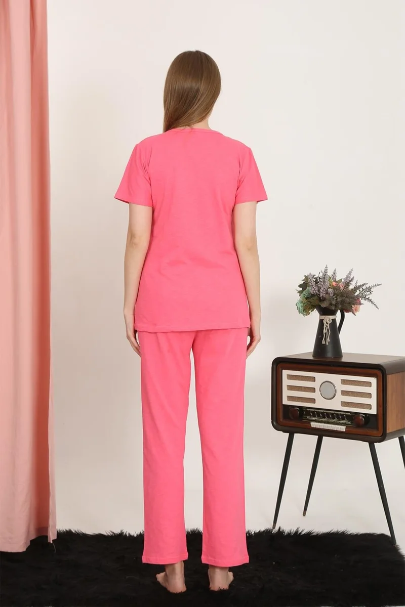 Akbeniz Women's Short Sleeve Cotton Combed Pajama Set Fuchsia 4213