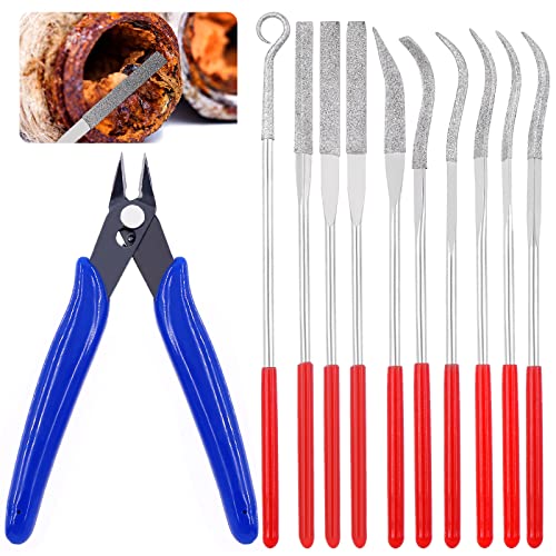 Mardatt 11 Pcs Mini Diamond File Assorted Set Contains Small Flat Needle Square Round Shape Rifler Files, Multipurpose Needle File Set with Bonus Cutter for Woodworking, Sanding, Jewelers, Metal - Image 1