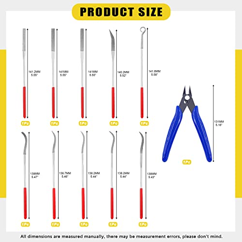 Mardatt 11 Pcs Mini Diamond File Assorted Set Contains Small Flat Needle Square Round Shape Rifler Files, Multipurpose Needle File Set with Bonus Cutter for Woodworking, Sanding, Jewelers, Metal - Image 2