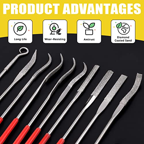 Mardatt 11 Pcs Mini Diamond File Assorted Set Contains Small Flat Needle Square Round Shape Rifler Files, Multipurpose Needle File Set with Bonus Cutter for Woodworking, Sanding, Jewelers, Metal - Image 4