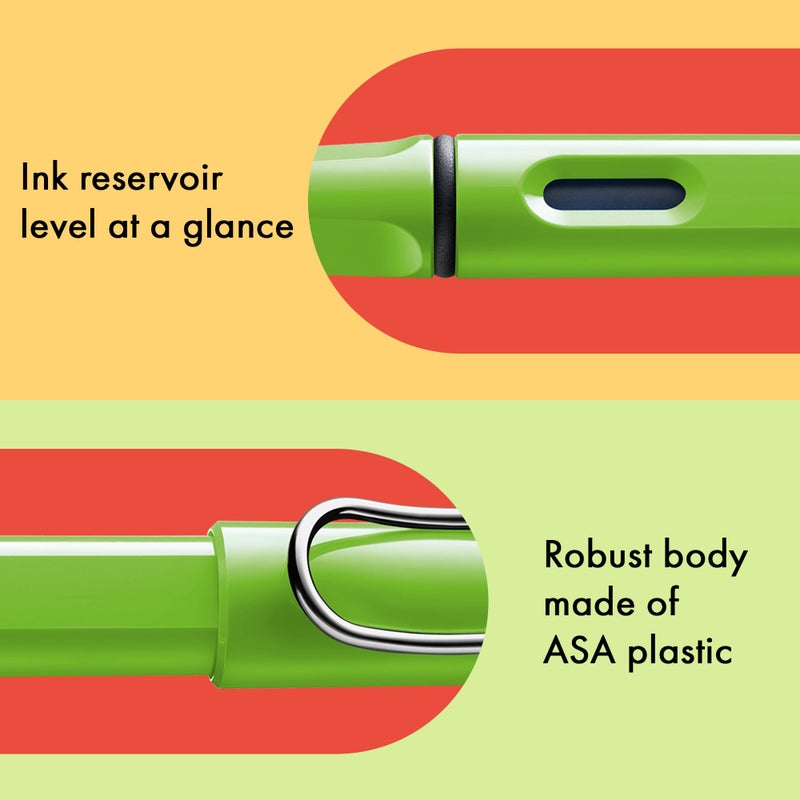 LAMY safari green - Fountain Pen with ergonomic grip & polished steel nib in size F - ideal for any Writing & Calligraphy - including LAMY T 10 blue cartridge - Right-Handed - Image 4