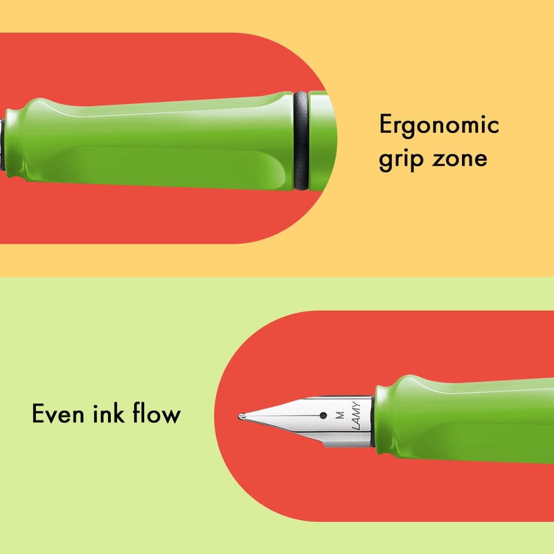 LAMY safari green - Fountain Pen with ergonomic grip & polished steel nib in size F - ideal for any Writing & Calligraphy - including LAMY T 10 blue cartridge - Right-Handed - Image 3