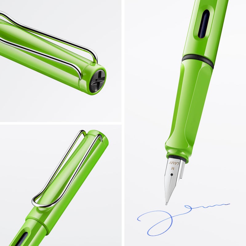 LAMY safari green - Fountain Pen with ergonomic grip & polished steel nib in size F - ideal for any Writing & Calligraphy - including LAMY T 10 blue cartridge - Right-Handed - Image 2