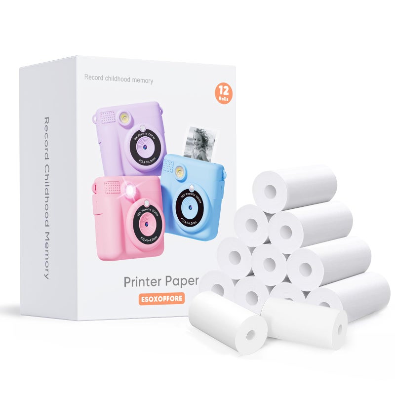 ESOXOFFORE Printer Paper,6 Rolls for Kids Instant Print Camera,HD Printing Thermal Print Paper Set Portable Refill Print Paper (12) - Image 1