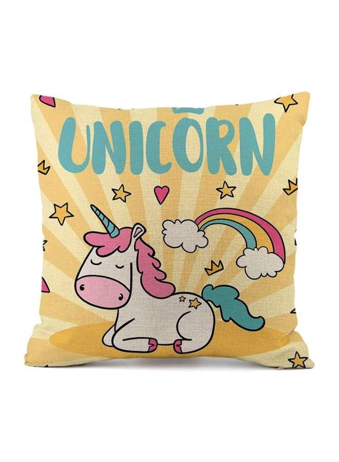 NIBEMINENT Unicorn Printed Cushion Cover Yellow/Pink/Blue 45x45cm