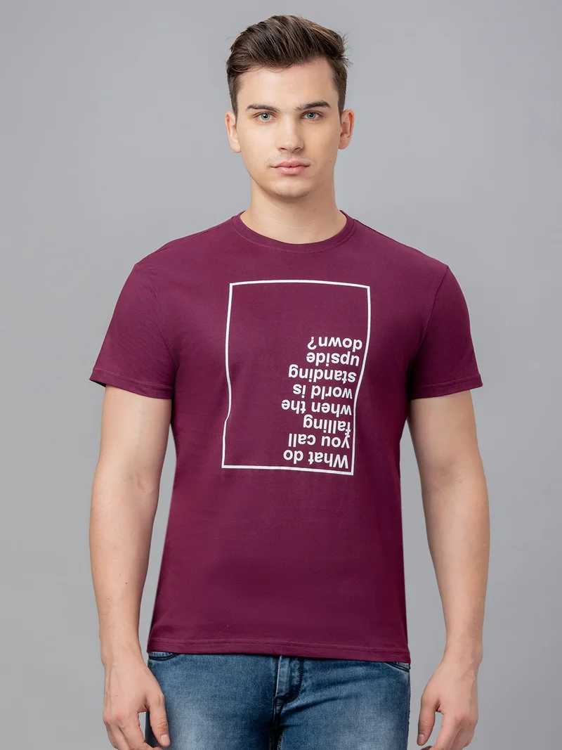 Globus Men Red Printed Cotton Round Neck Regular Fit T-shirt