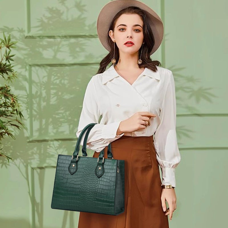CHICAROUSAL Crossbody Purses and Handbags for Women PU Leather Tote Top Handle Satchel Shoulder Bags (DK Green Stw) - Image 2