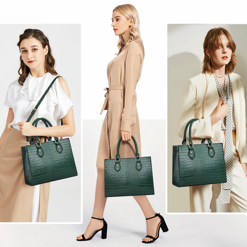 CHICAROUSAL Crossbody Purses and Handbags for Women PU Leather Tote Top Handle Satchel Shoulder Bags (DK Green Stw) - Image 3