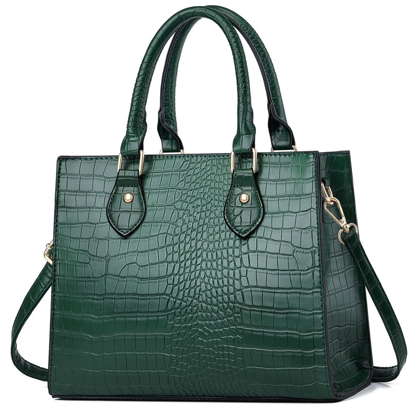 CHICAROUSAL Crossbody Purses and Handbags for Women PU Leather Tote Top Handle Satchel Shoulder Bags (DK Green Stw) - Image 1